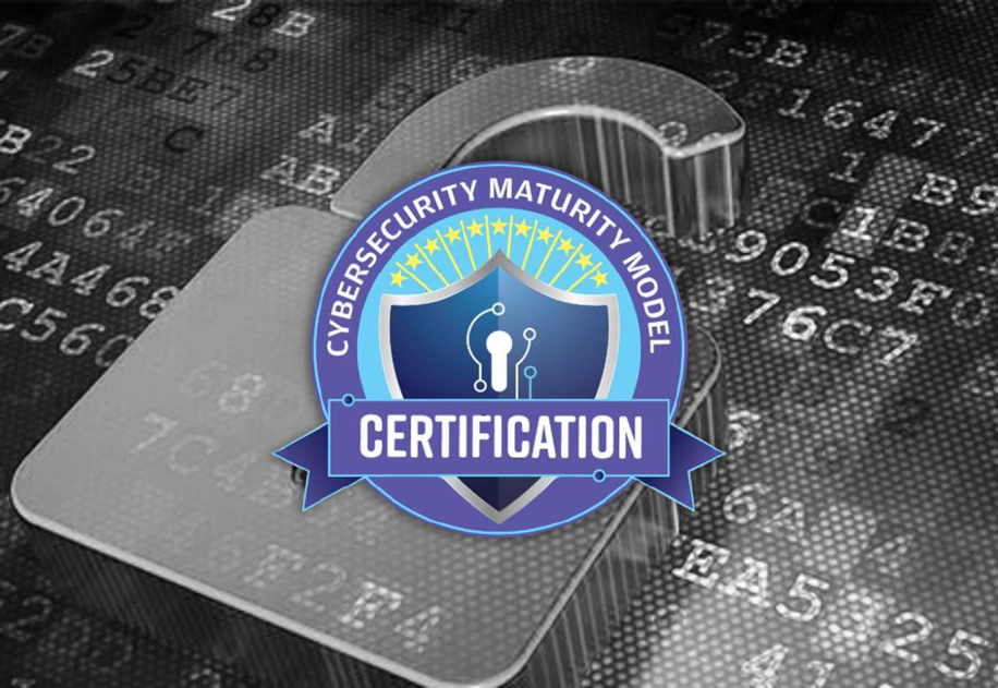 A cybersecurity certification seal on top of a computer screen.